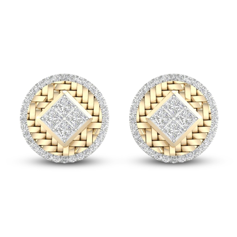 Main Image 1 of Men's Diamond Stud Earrings 1/2 ct tw Square-cut/Round 10K Yellow Gold