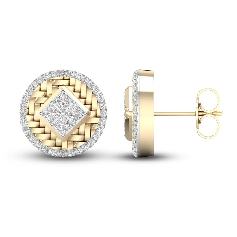 Main Image 2 of Men's Diamond Stud Earrings 1/2 ct tw Square-cut/Round 10K Yellow Gold