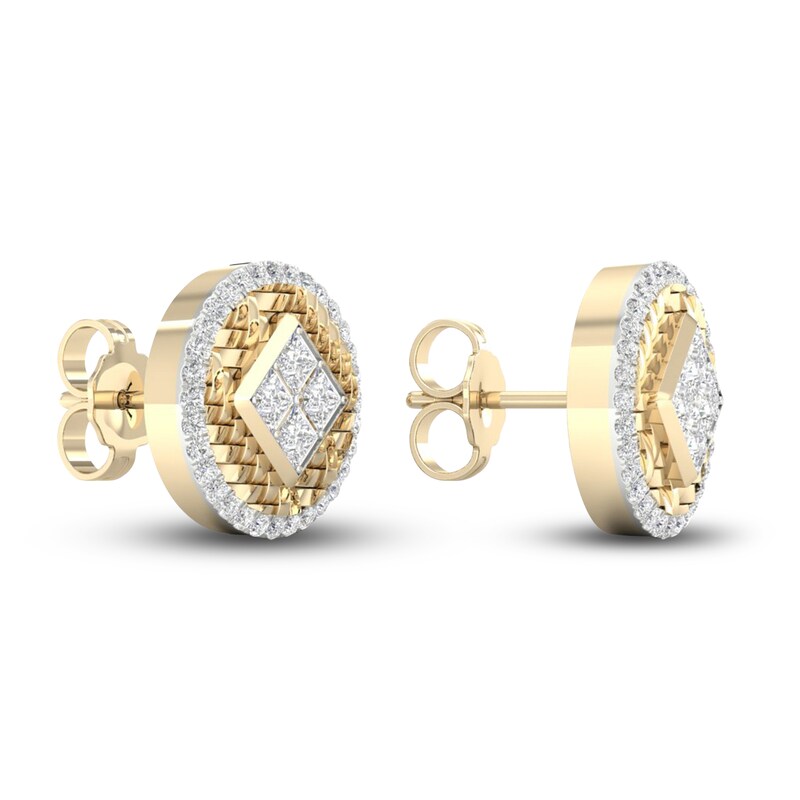 Main Image 3 of Men's Diamond Stud Earrings 1/2 ct tw Square-cut/Round 10K Yellow Gold