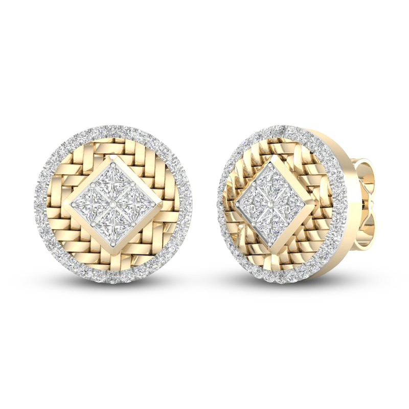 Main Image 4 of Men's Diamond Stud Earrings 1/2 ct tw Square-cut/Round 10K Yellow Gold