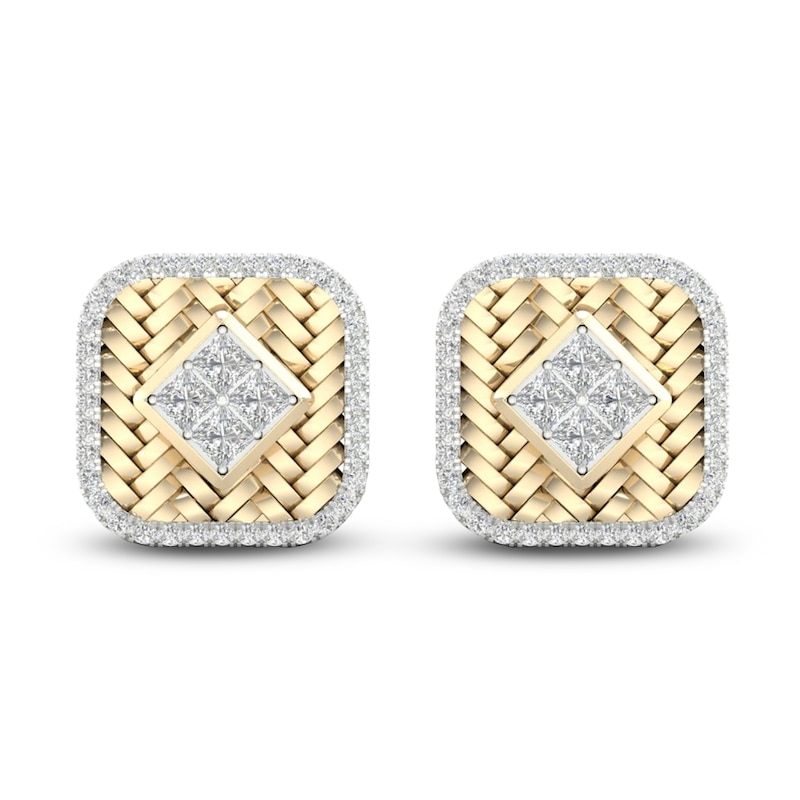 Main Image 1 of Men's Diamond Stud Earrings 1/2 ct tw Square-cut/Round 10K Yellow Gold