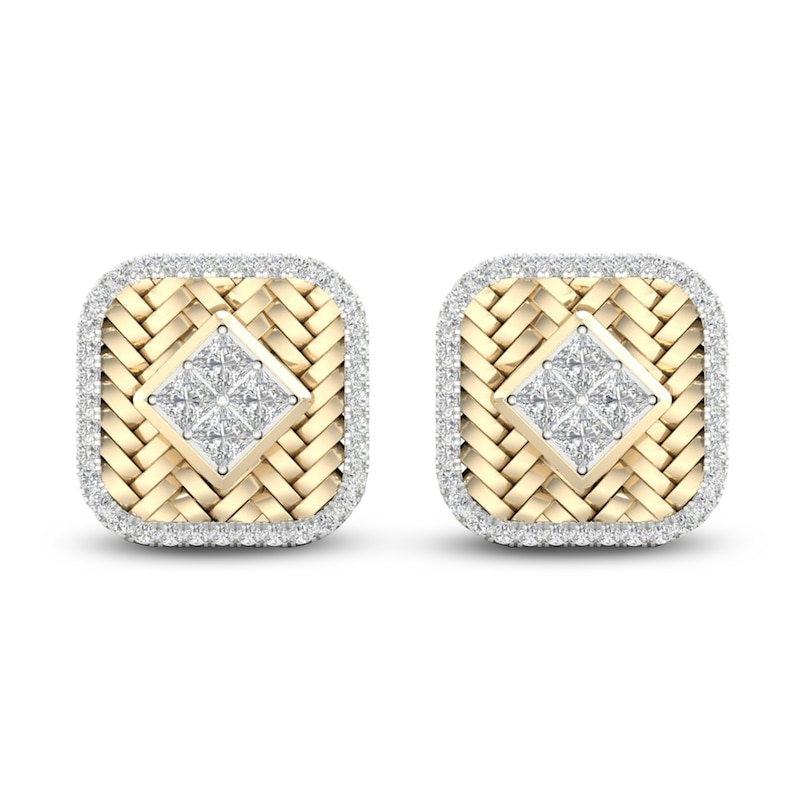 Men's Diamond Stud Earrings 1/2 ct tw Princess/Round 10K Yellow Gold