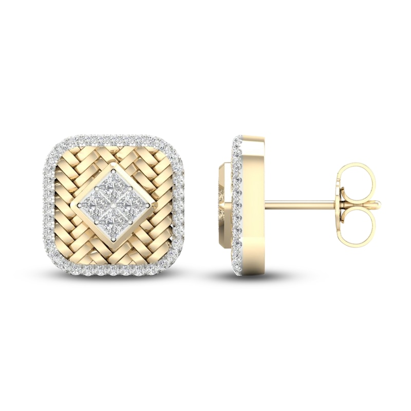 Main Image 2 of Men's Diamond Stud Earrings 1/2 ct tw Square-cut/Round 10K Yellow Gold
