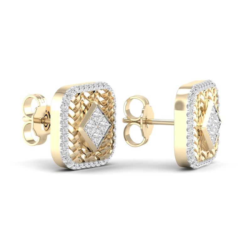 Main Image 3 of Men's Diamond Stud Earrings 1/2 ct tw Square-cut/Round 10K Yellow Gold