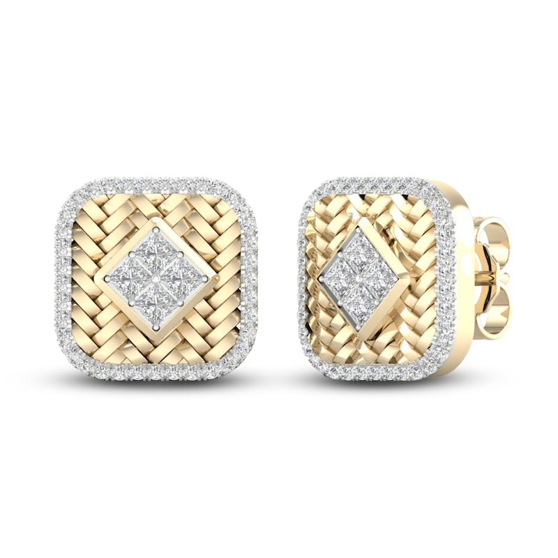 Men's Diamond Stud Earrings 1/2 ct tw Princess/Round 10K Yellow Gold