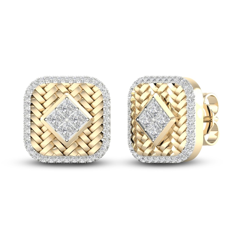 Main Image 4 of Men's Diamond Stud Earrings 1/2 ct tw Square-cut/Round 10K Yellow Gold