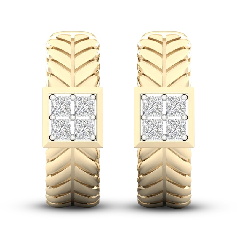 Main Image 1 of Men's Diamond Hoop Earrings 3/8 ct tw Square-cut 10K Yellow Gold