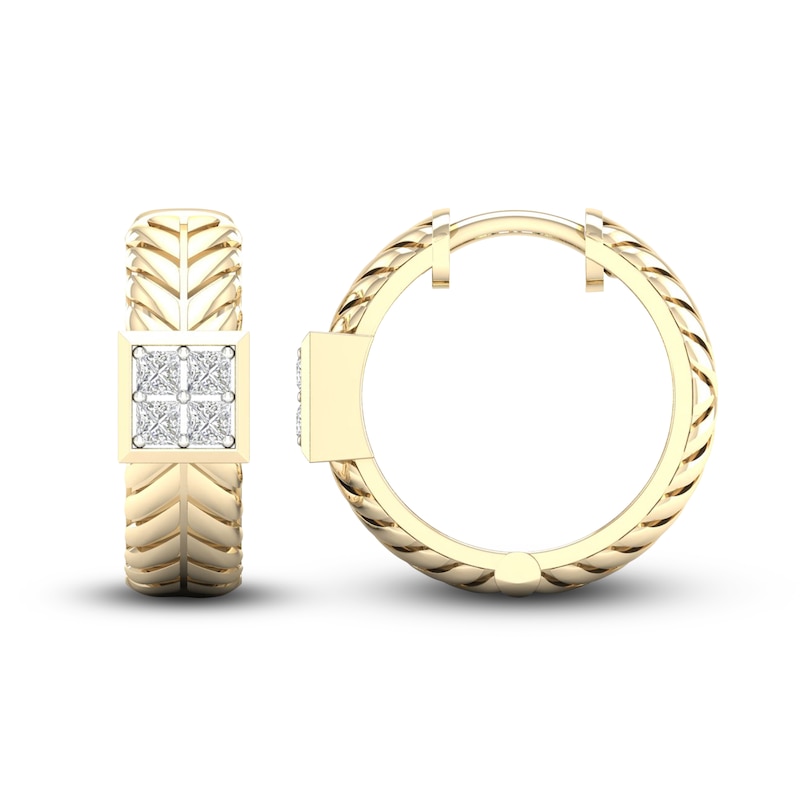 Main Image 2 of Men's Diamond Hoop Earrings 3/8 ct tw Square-cut 10K Yellow Gold