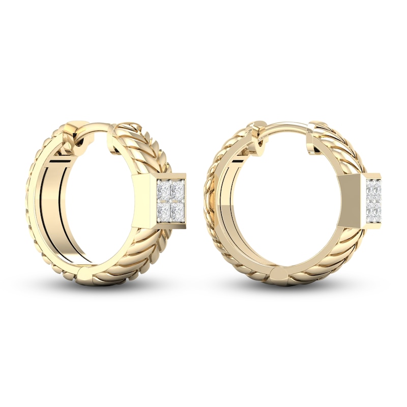 Main Image 3 of Men's Diamond Hoop Earrings 3/8 ct tw Square-cut 10K Yellow Gold