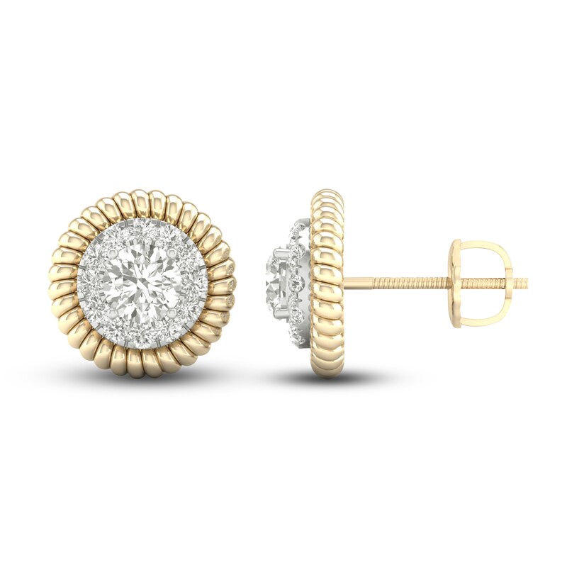 Men's Lab-Created Diamond Stud Earrings 2 ct tw Round 14K Yellow Gold