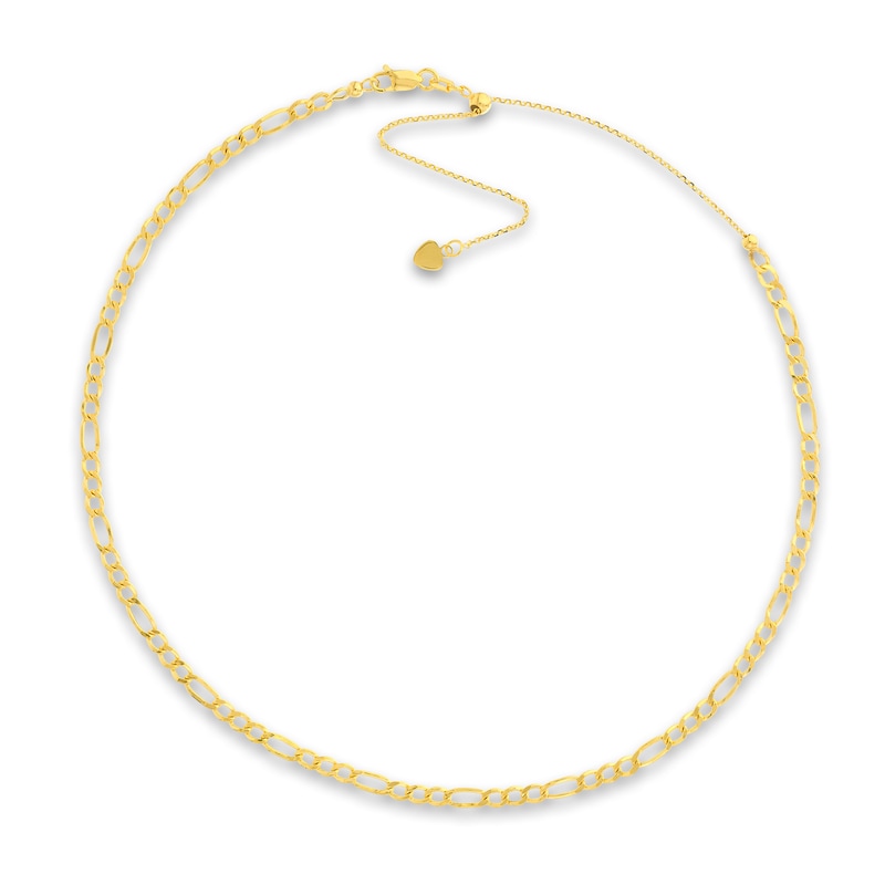 Main Image 1 of Semi-Solid Figaro Chain Choker Necklace 14K Yellow Gold 12" Adj.