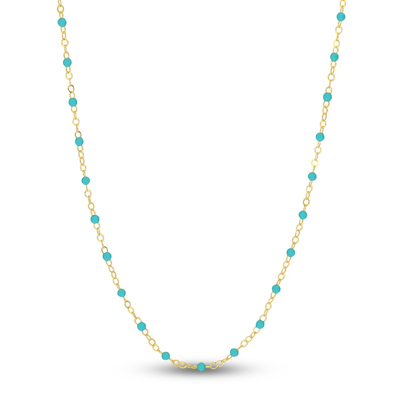 Main Image 1 of Solid Station Necklace Turquoise Enamel 14K Yellow Gold 18"