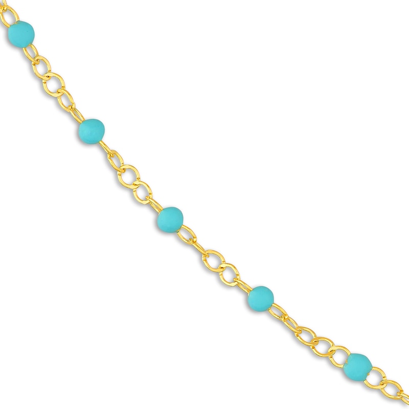 Main Image 2 of Solid Station Necklace Turquoise Enamel 14K Yellow Gold 18"