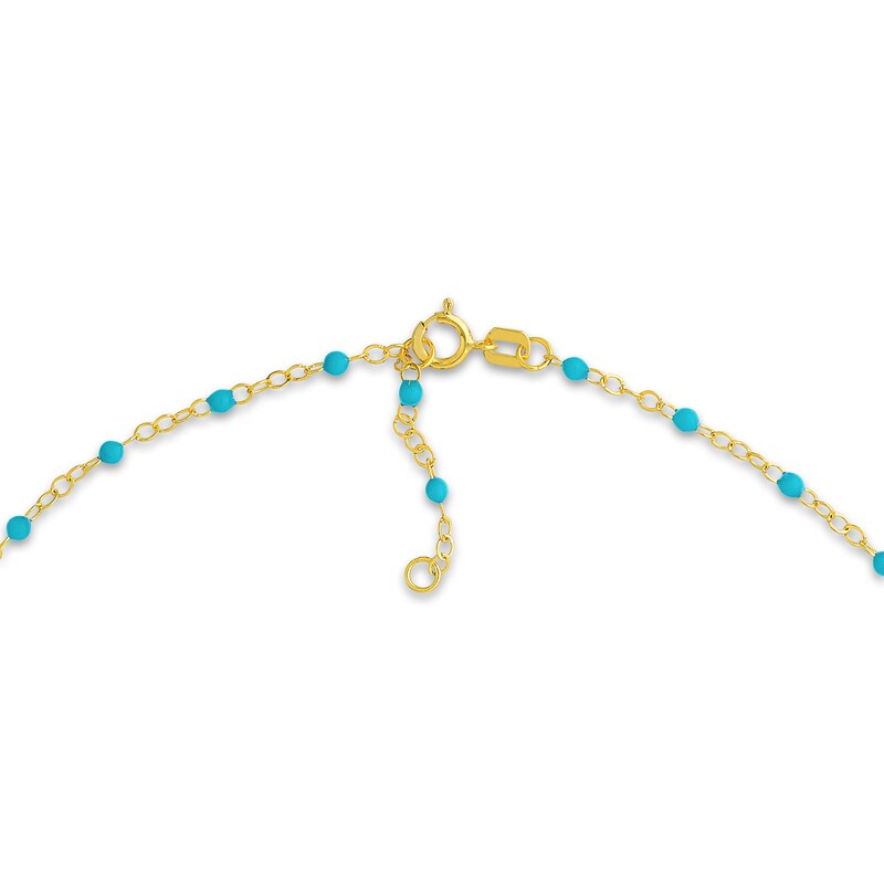 Main Image 3 of Solid Station Necklace Turquoise Enamel 14K Yellow Gold 18"