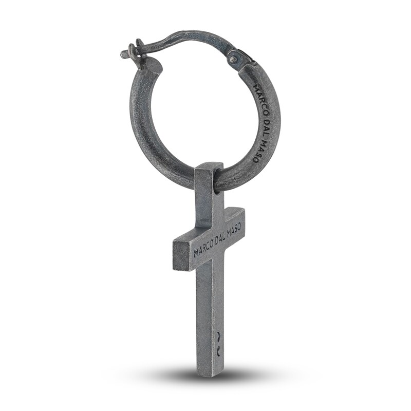 Marco Dal Maso Men's Cross Mono Hoop Earring Sterling Silver