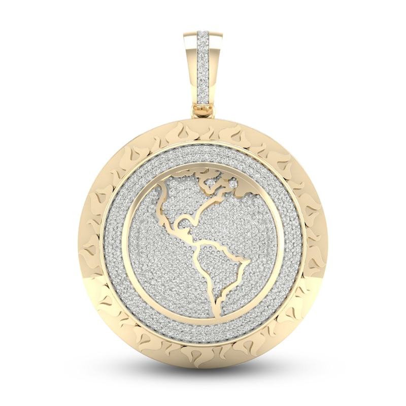 Men's Diamond Necklace Charm 1 ct tw Round 10K Yellow Gold