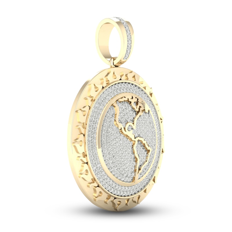 Men's Diamond Necklace Charm 1 ct tw Round 10K Yellow Gold