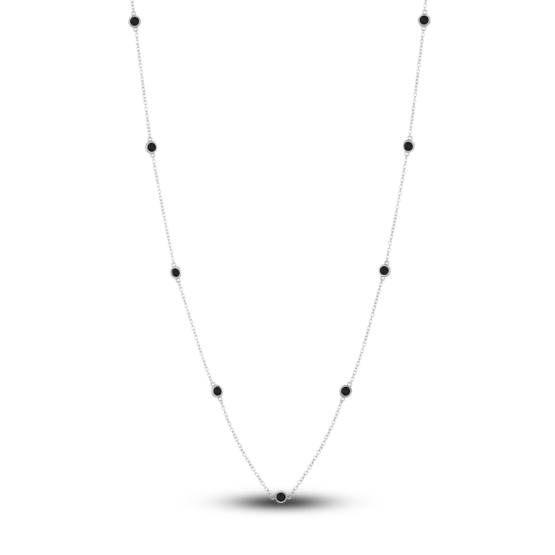 Main Image 1 of Natural Onyx Station Necklace Sterling Silver 18"