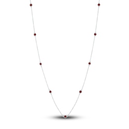 Natural Garnet Station Necklace Sterling Silver 18"