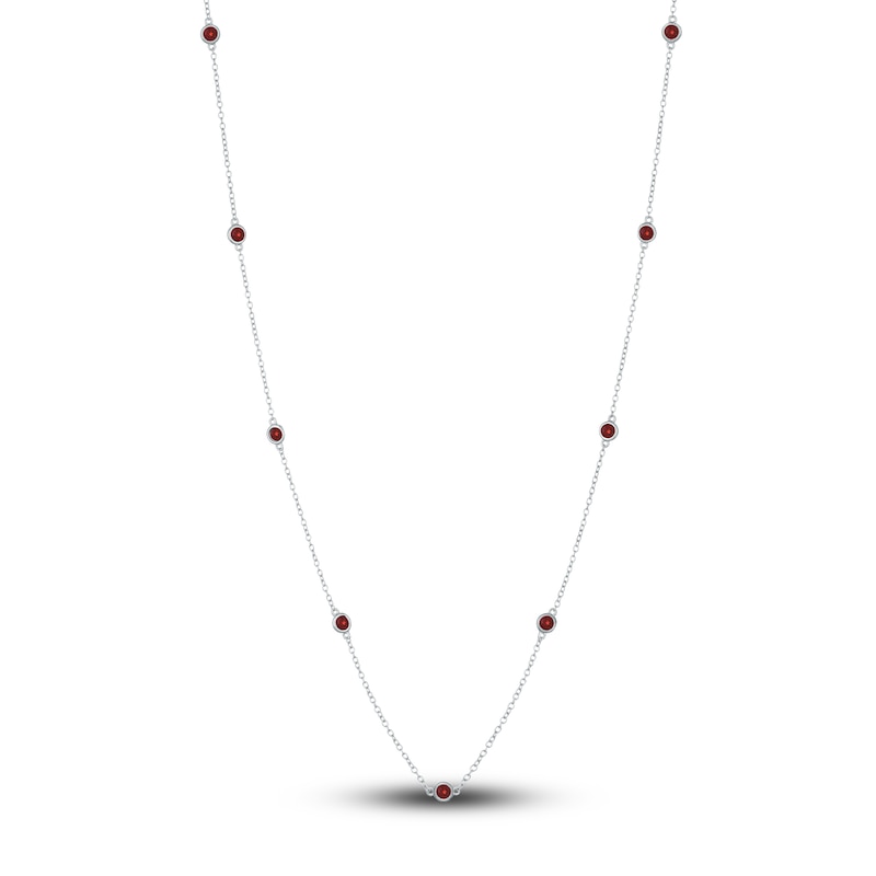 Main Image 1 of Natural Garnet Station Necklace Sterling Silver 18"