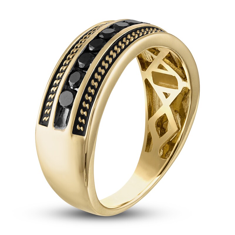 Main Image 2 of 1933 by Esquire Men's Natural Black Diamond Ring 5/8 ct tw Round 10K Yellow Gold