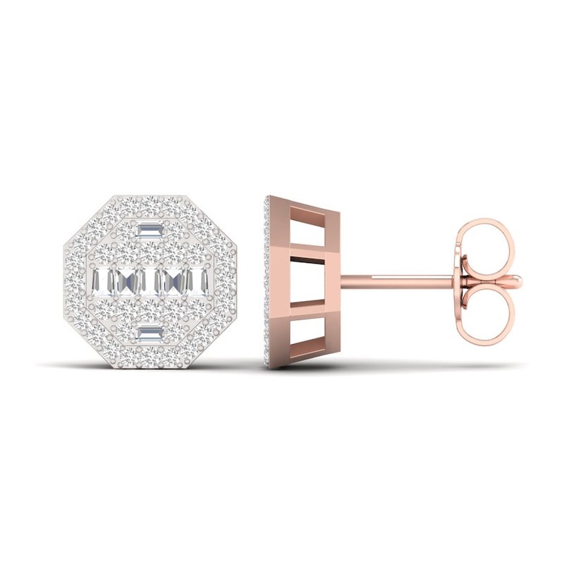 Main Image 2 of Men's Diamond Earrings 1/2 ct tw Round/Baguette 10K Rose Gold