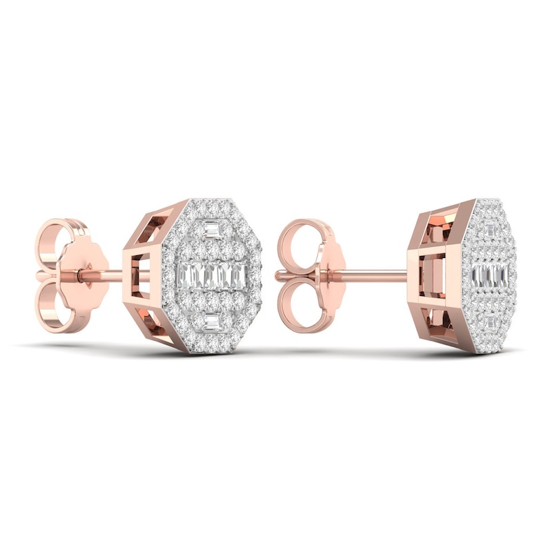 Men's Diamond Earrings 1/2 ct tw Round/Baguette 10K Rose Gold