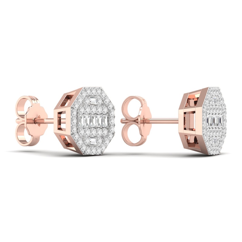 Main Image 3 of Men's Diamond Earrings 1/2 ct tw Round/Baguette 10K Rose Gold
