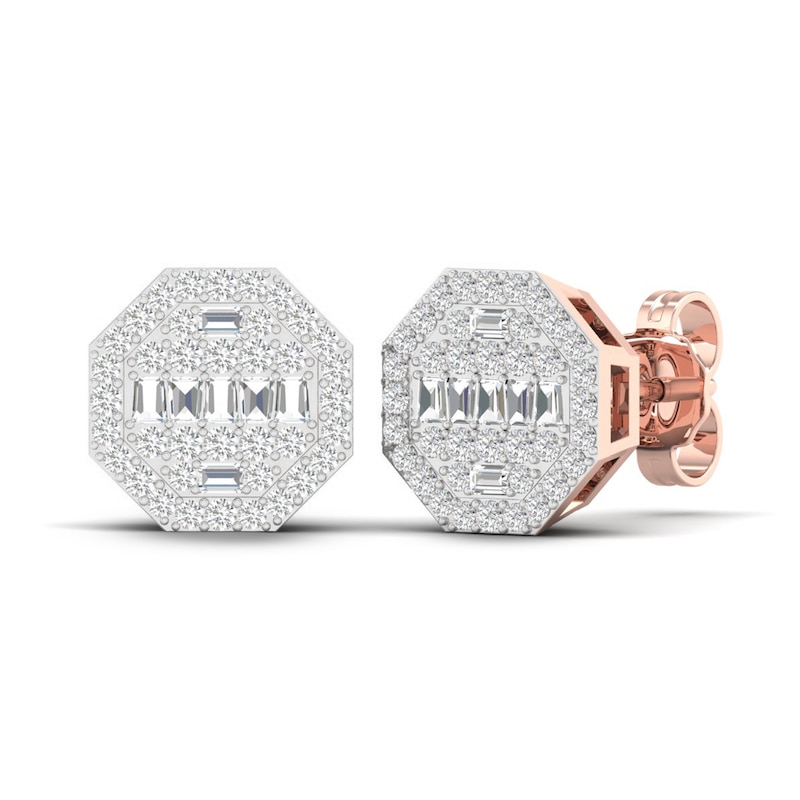Main Image 4 of Men's Diamond Earrings 1/2 ct tw Round/Baguette 10K Rose Gold
