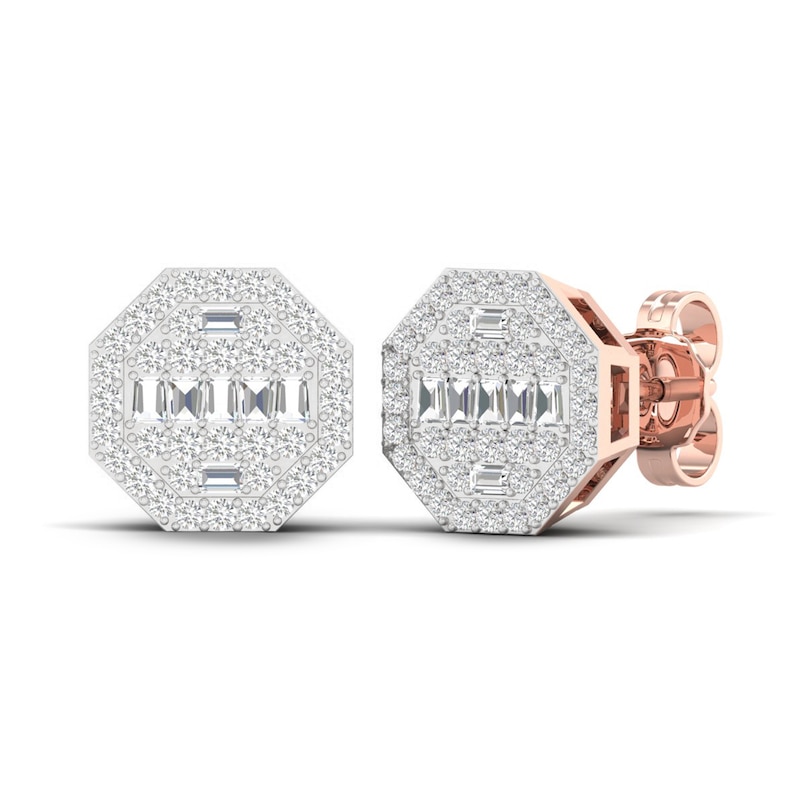 Men's Diamond Earrings 1/2 ct tw Round/Baguette 10K Rose Gold