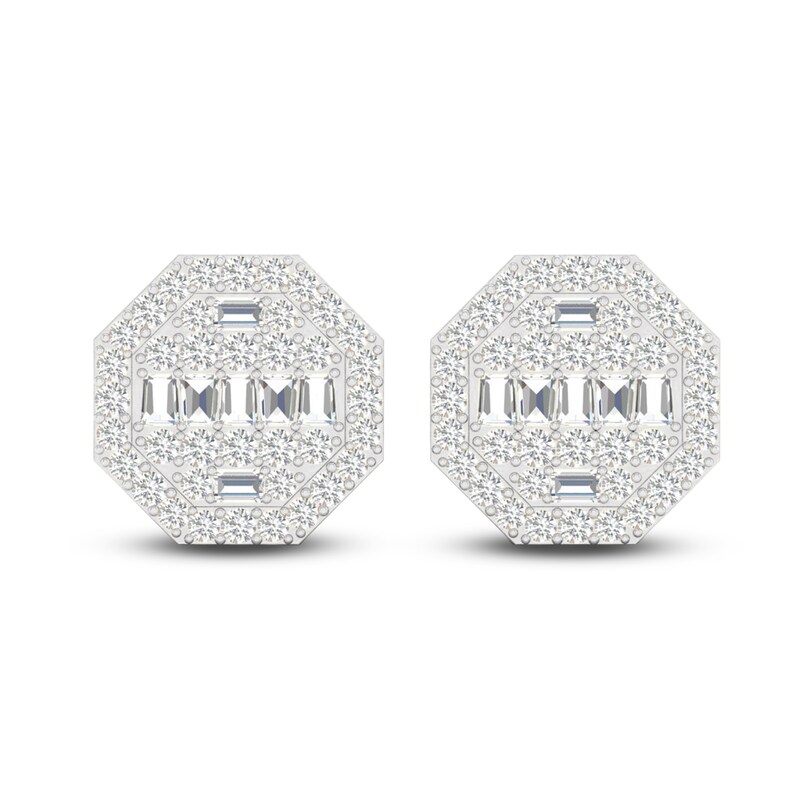 Main Image 1 of Men's Diamond Earrings 1/2 ct tw Round/Baguette 10K Yellow Gold