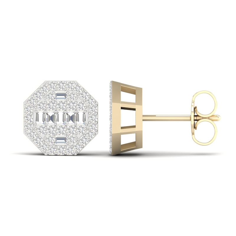 Main Image 2 of Men's Diamond Earrings 1/2 ct tw Round/Baguette 10K Yellow Gold