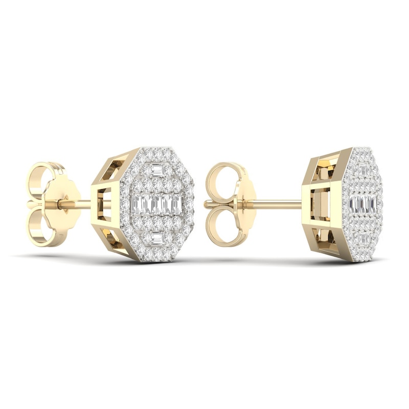 Main Image 3 of Men's Diamond Earrings 1/2 ct tw Round/Baguette 10K Yellow Gold