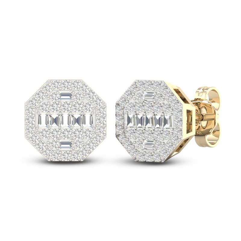Main Image 4 of Men's Diamond Earrings 1/2 ct tw Round/Baguette 10K Yellow Gold