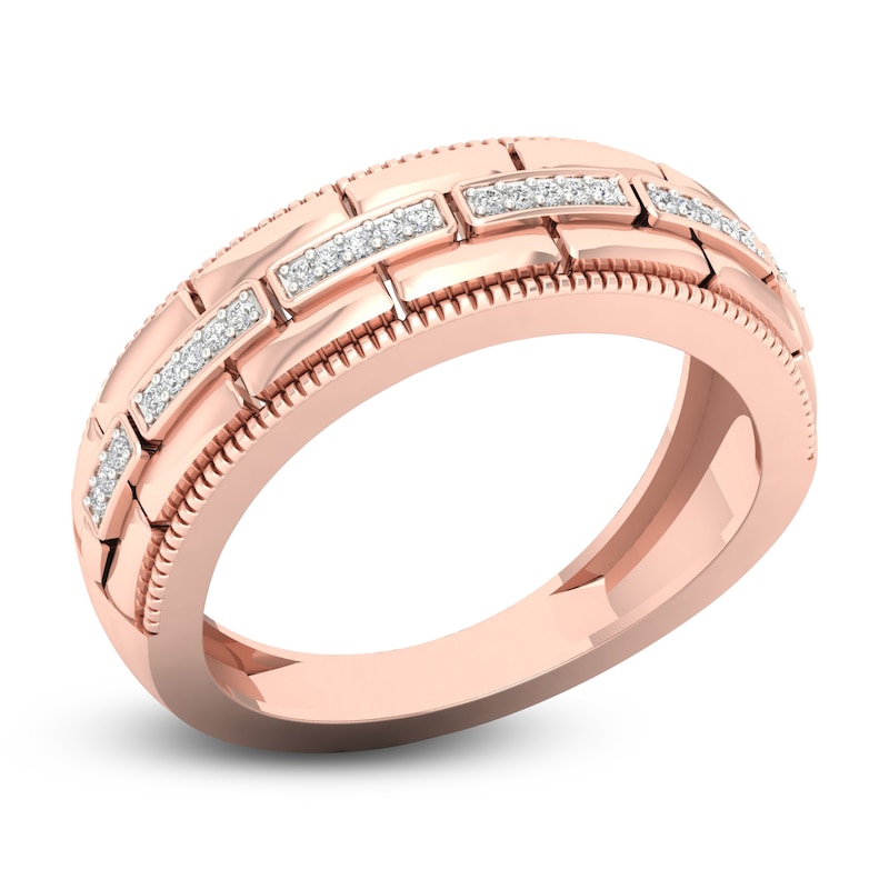 Main Image 2 of Men's Diamond Ring 1/15 ct tw Round 10K Rose Gold