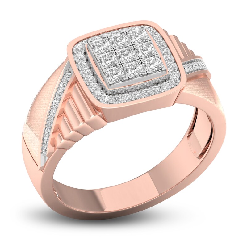 Men's Diamond Ring 3/4 ct tw Princess-cut/Round 10K Rose Gold