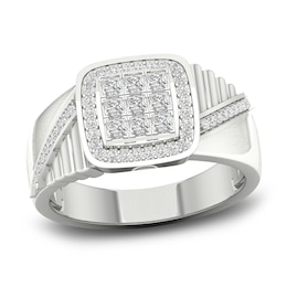 Men's Diamond Ring 3/4 ct tw Square-cut/Round 10K White Gold