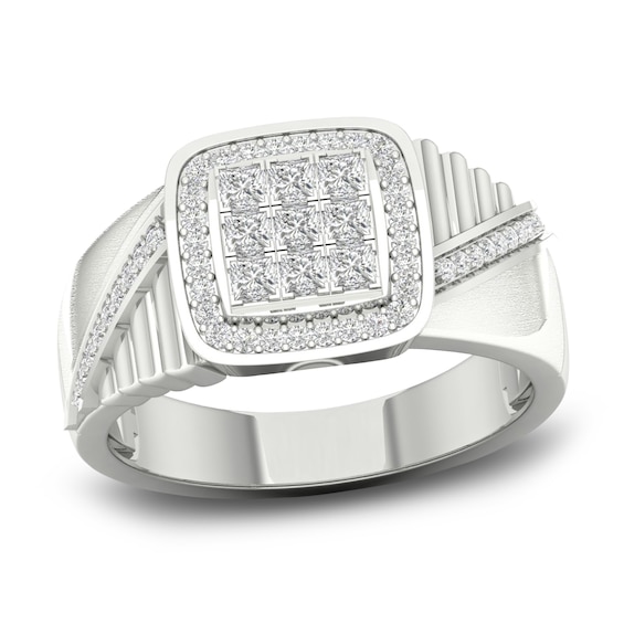 Men's Diamond Ring 3/4 ct tw Princess-cut/Round 10K White Gold | Jared