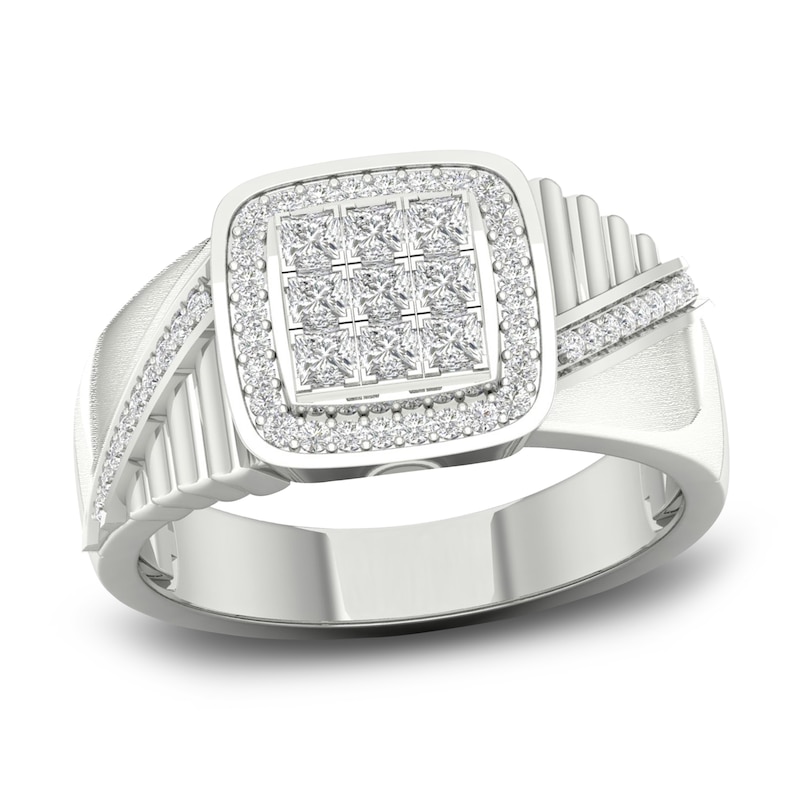 Men's Diamond Ring 3/4 ct tw Princess-cut/Round 10K White Gold