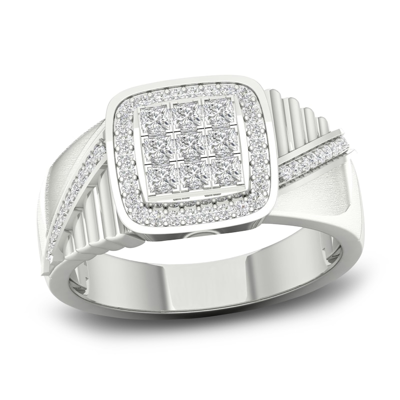 Main Image 1 of Men's Diamond Ring 3/4 ct tw Square-cut/Round 10K White Gold