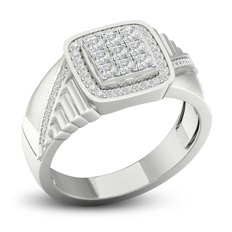 Main Image 2 of Men's Diamond Ring 3/4 ct tw Square-cut/Round 10K White Gold