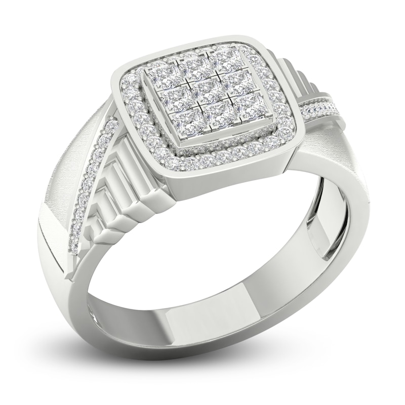 Men's Diamond Ring 3/4 ct tw Princess-cut/Round 10K White Gold