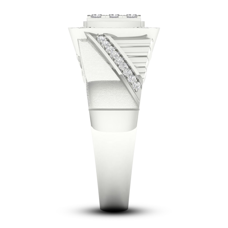 Main Image 4 of Men's Diamond Ring 3/4 ct tw Square-cut/Round 10K White Gold