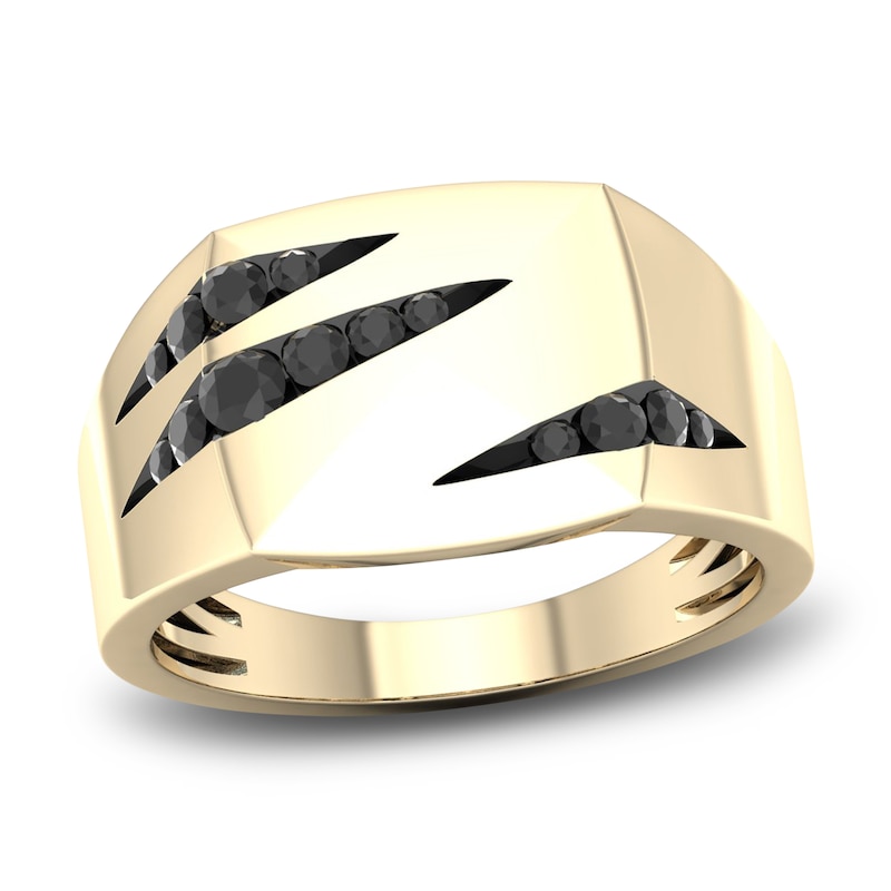 Main Image 1 of Men's Black Diamond Ring 1/3 ct tw Round 10K Yellow Gold