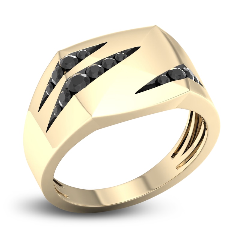 Main Image 2 of Men's Black Diamond Ring 1/3 ct tw Round 10K Yellow Gold