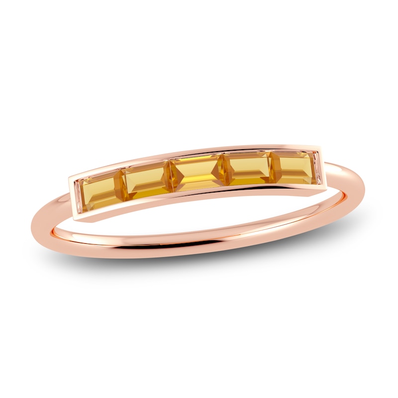 Main Image 1 of Juliette Maison Natural Citrine Baguette Bar Ring 10K Rose Gold