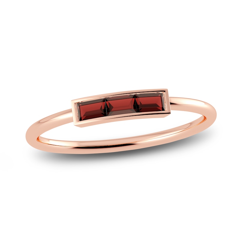 Juliette Maison Natural Garnet Baguette Bar Ring 10K Rose Gold