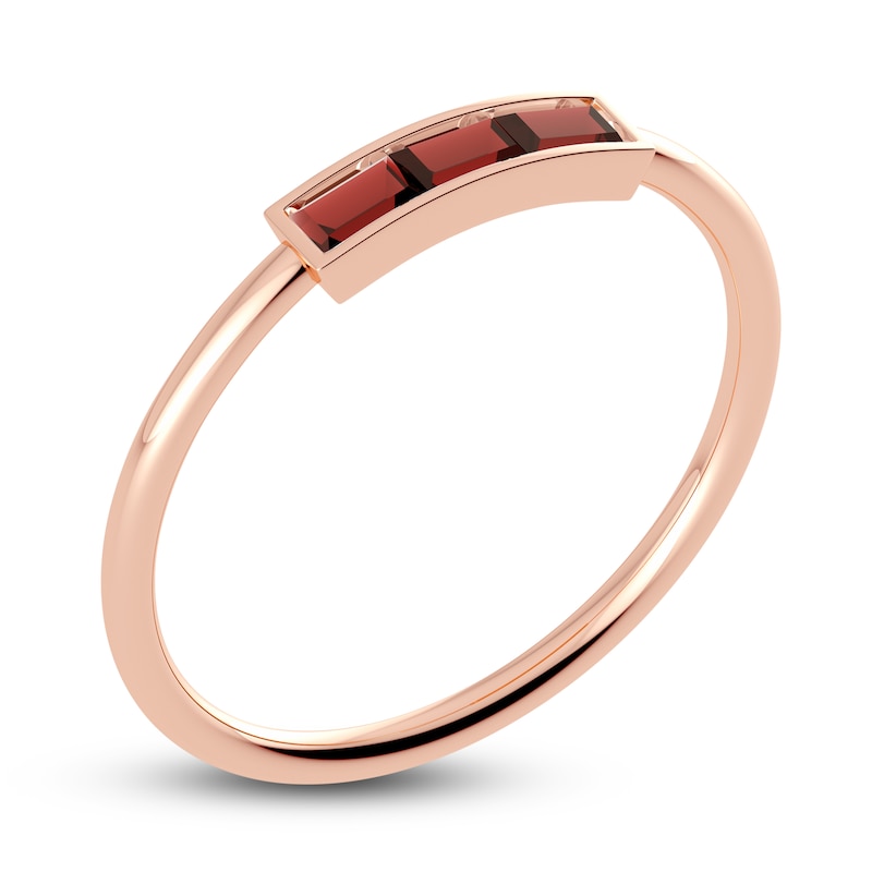 Juliette Maison Natural Garnet Baguette Bar Ring 10K Rose Gold