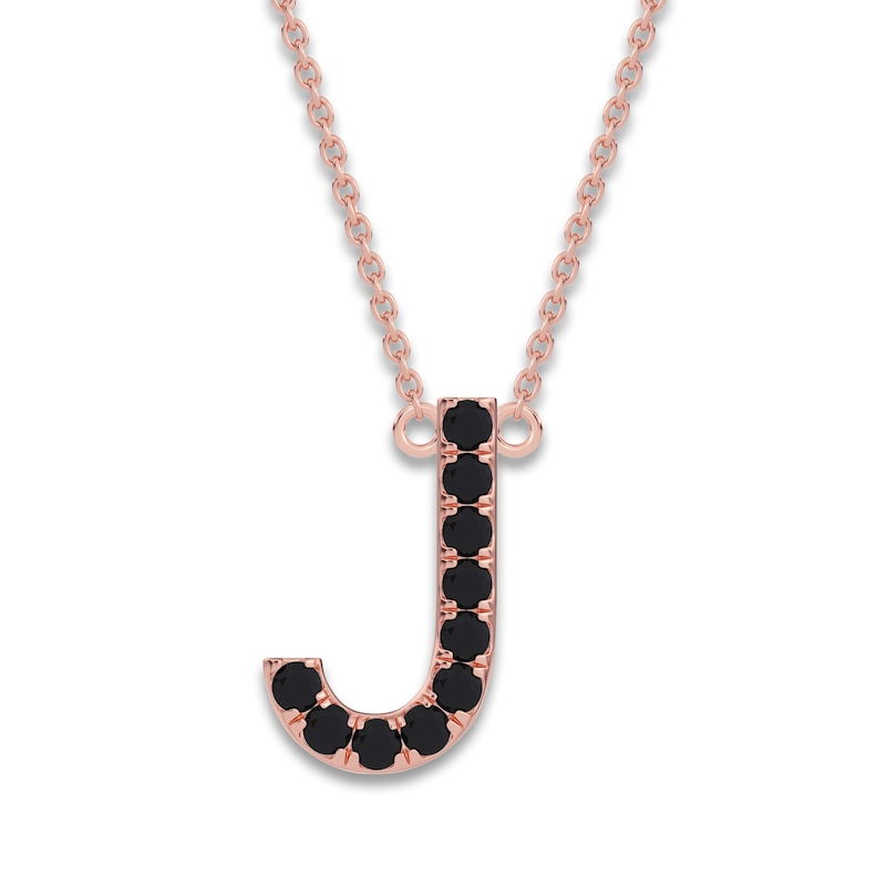 Main Image 1 of Juliette Maison Black Diamond Station Name Necklace 1/4 ct tw Round 10K Rose Gold