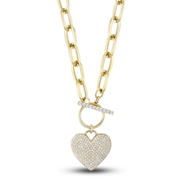 Shy Creation Diamond Heart Toggle Necklace 1/2 ct tw 14K Yellow Gold 18" SC55022370